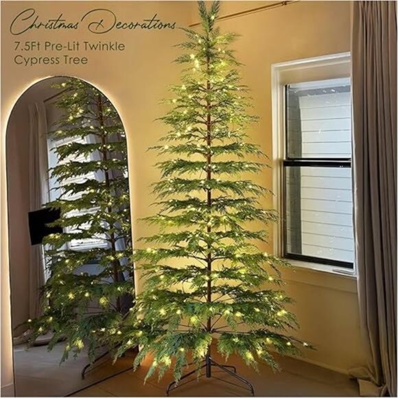Christmas Decorations - 7.5 Ft Pre-Lit Twinkle Christmas Cypress Tree - - Picture 7 of 7